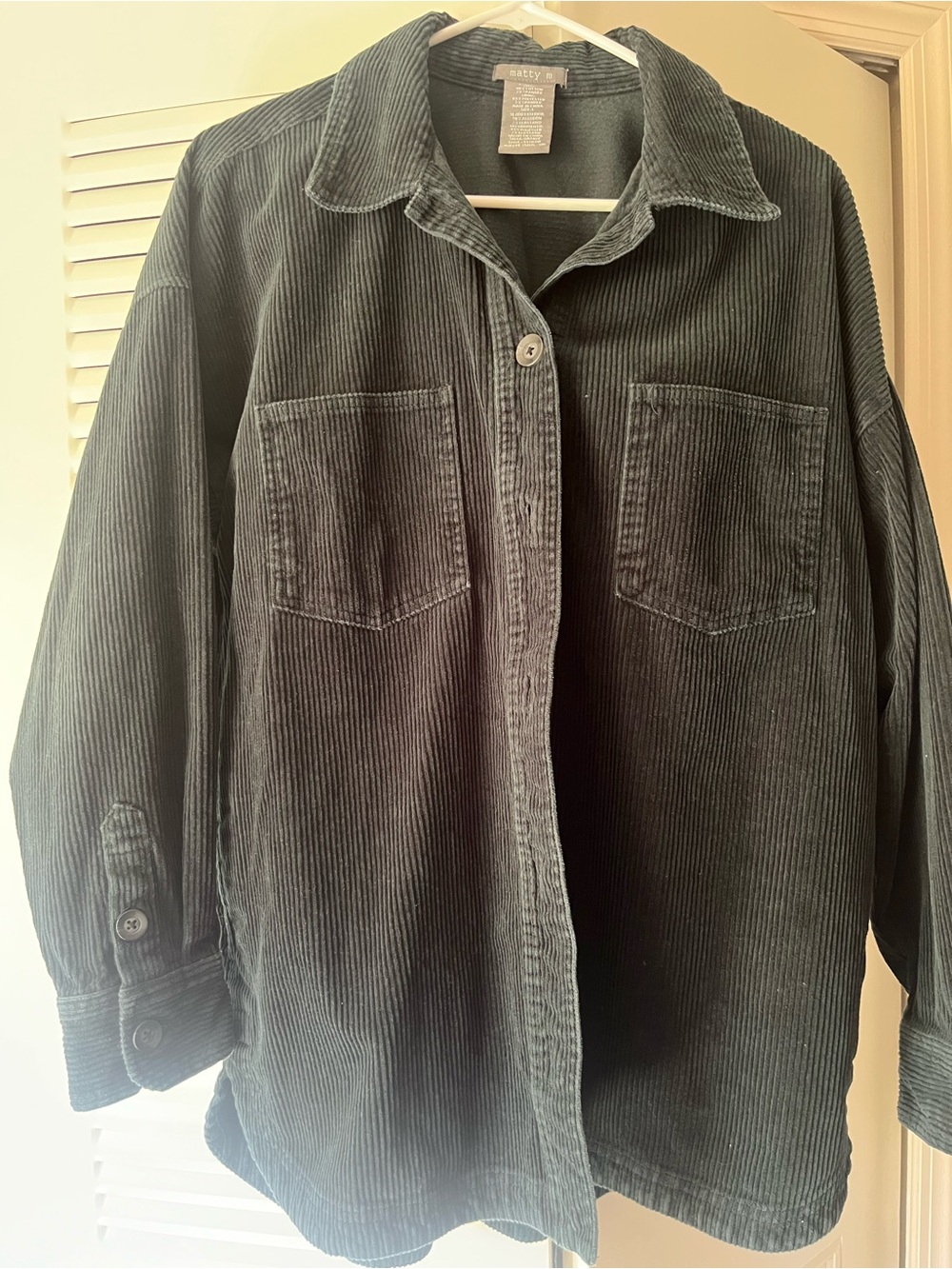 Corduroy Button-Up Shirt Jacket in Dark Green